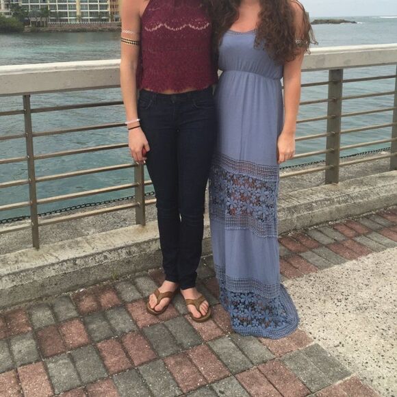 Tobi Light Blue Crochet Boho Sleeveless Maxi Dress - Picture 2 of 12